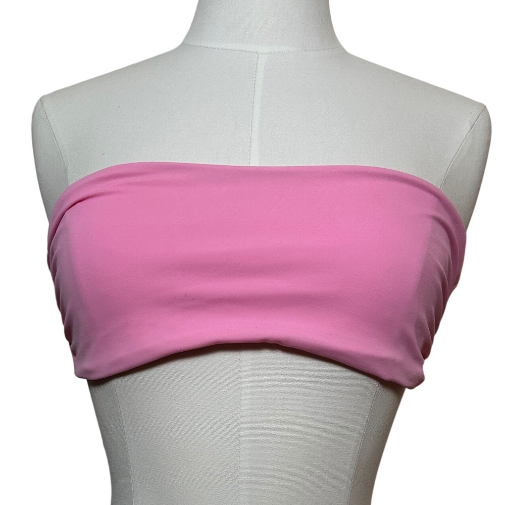 Guess Womens Pink Bandeau Bikini Top Ruched Tie Back Size L Bubblegum Pink Girly